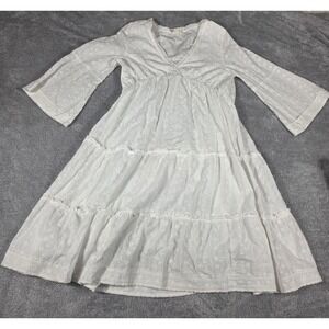 Talisman Eyelet Tiered Dress Womens Small White Excellent Boho Cottagecore Lace
